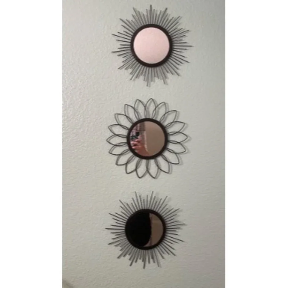 New 3 Pack Metal Mirrors for Wall Sunburst Wall Mirrors Home Décor Decorative